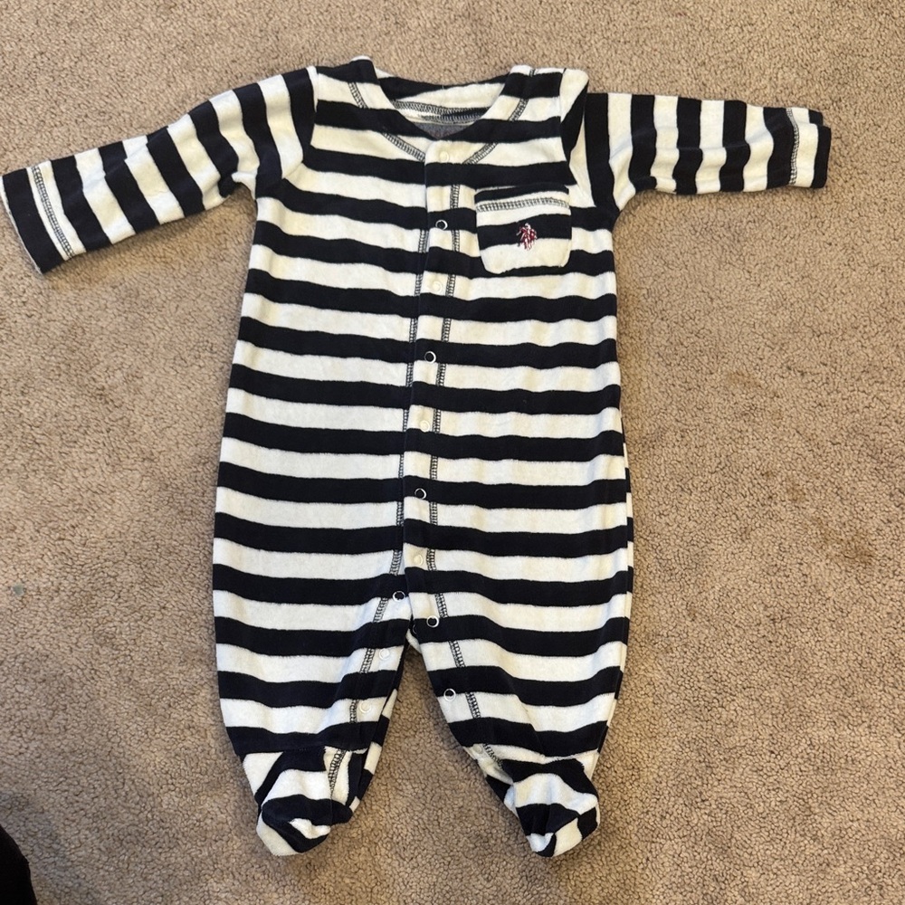 U.S. Polo Assn. Black and White Striped Kids Footie